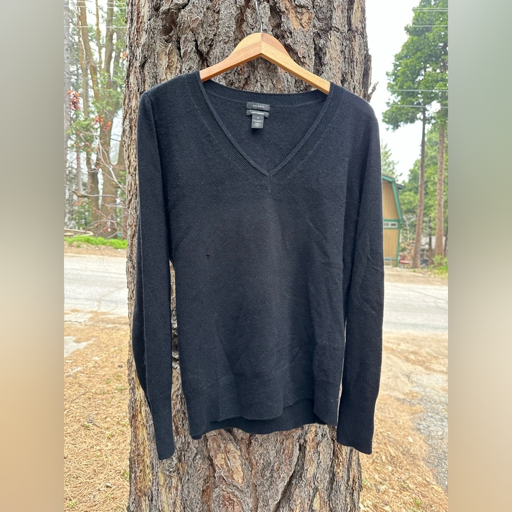 Halogen Black 100% Cashmere V-Neck Sweater